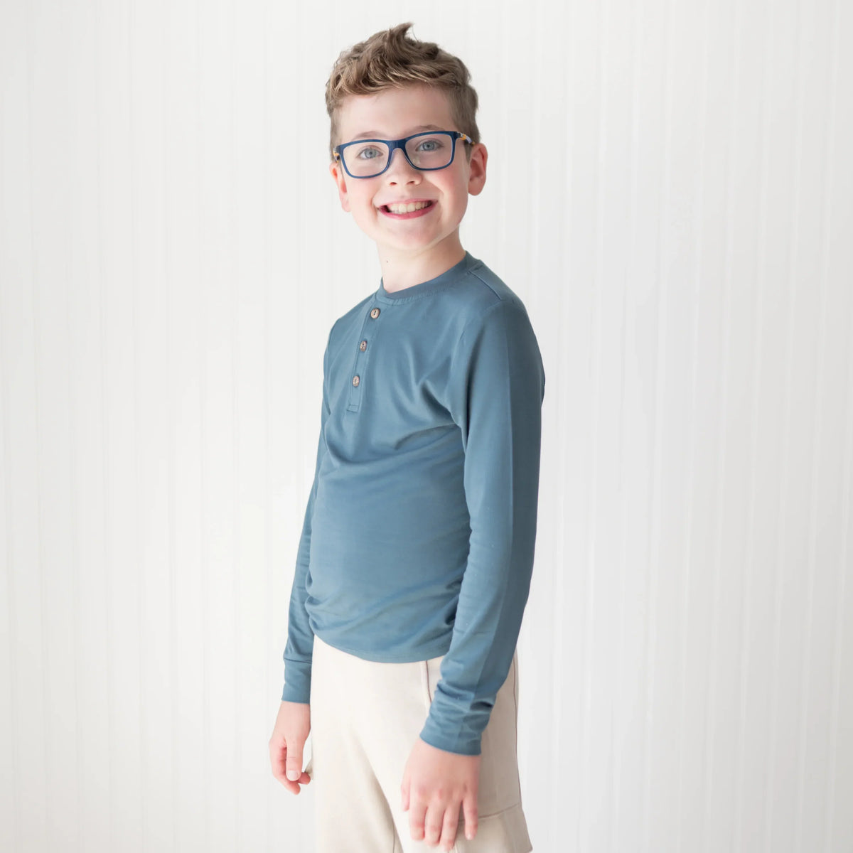 Long Sleeve Toddler Henley Tee in Atlantic