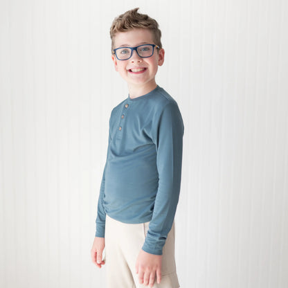 Long Sleeve Toddler Henley Tee in Atlantic