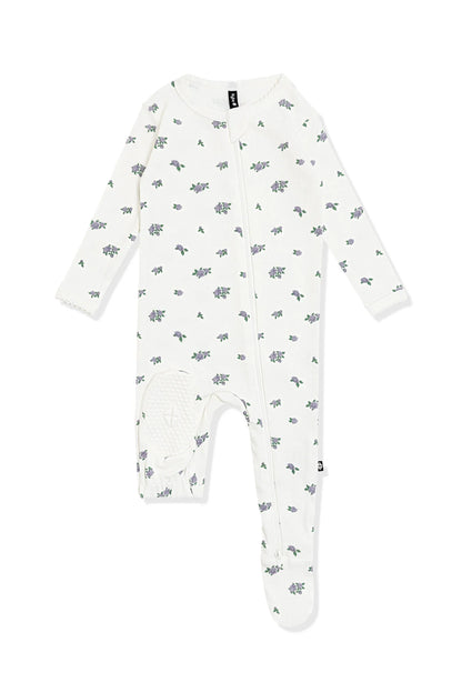 Pointelle Zippered Footie in Spray Rose