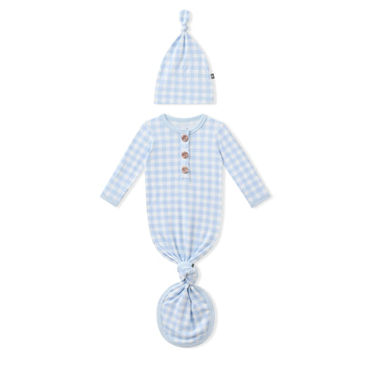 Knotted Gown with Hat Set in Gingham Breeze