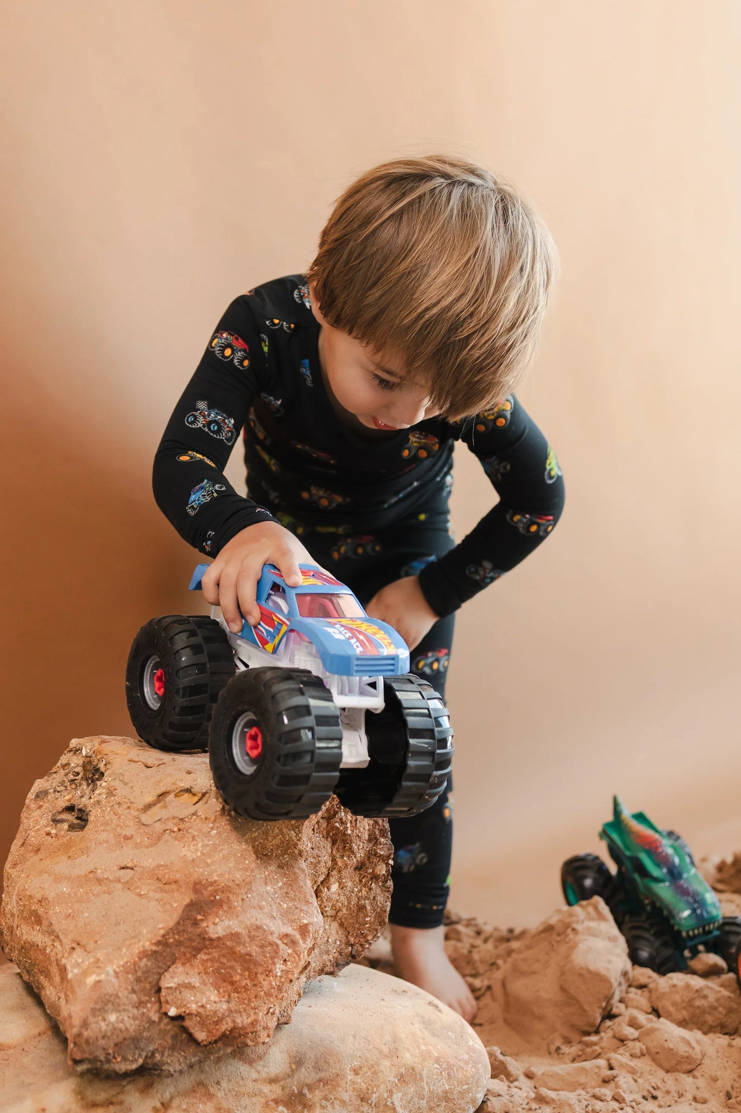Long Sleeve Pajamas in Monster Truck