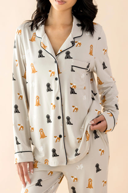 Long-Sleeved Women's Pajama Set in Fluffy Dog