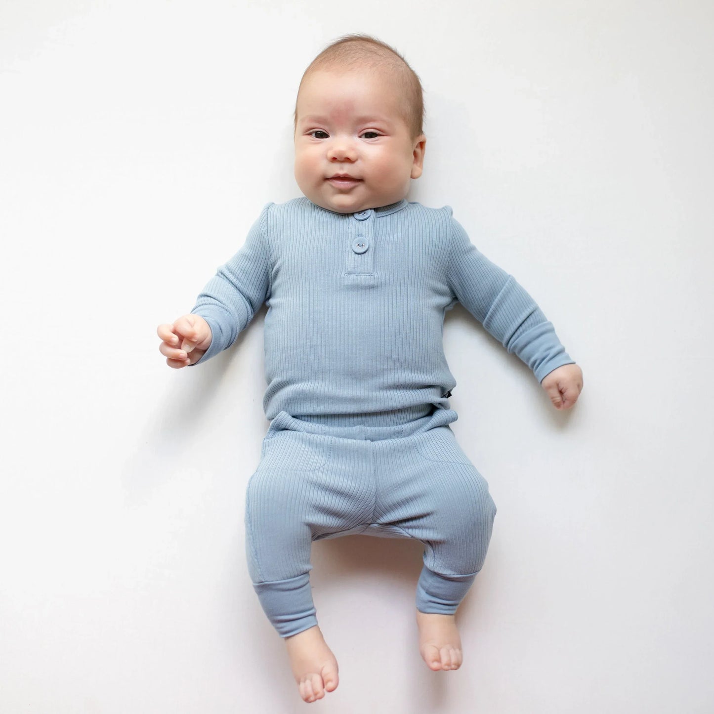 Ribbed Infant Henley Set in Slate