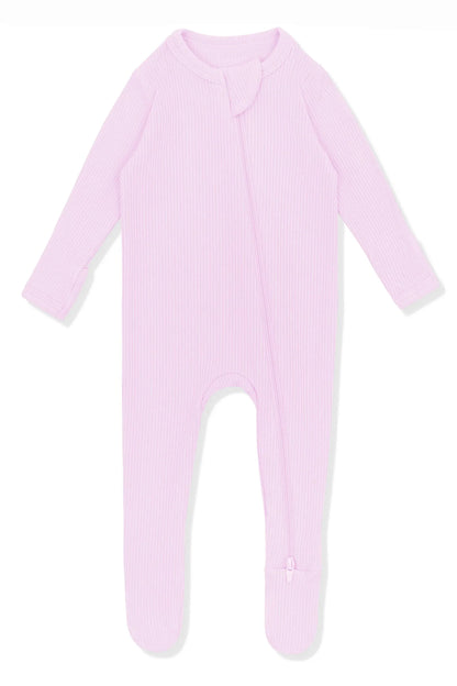Ribbed Zipper Footie in Thistle