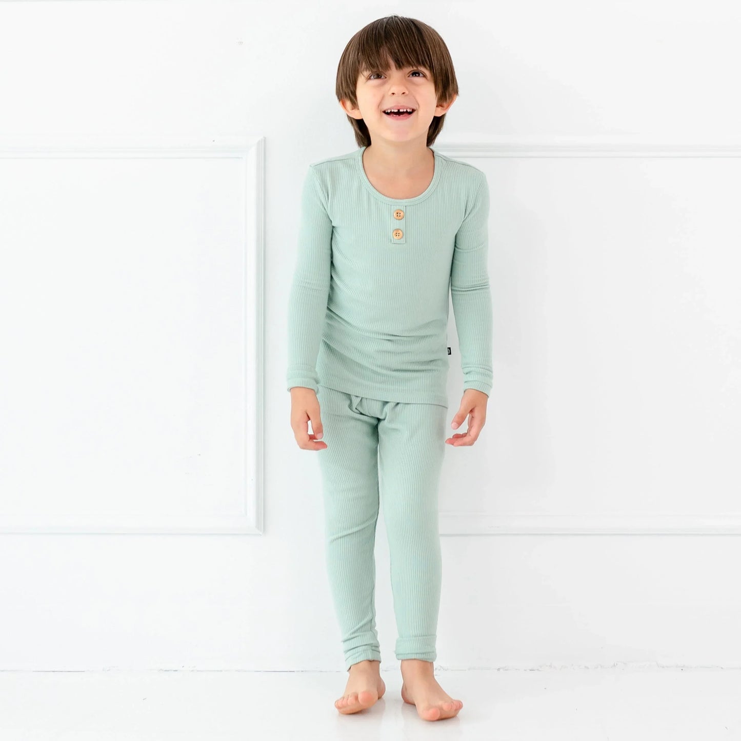 Ribbed Henley Set in Sage