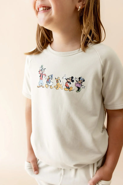 Short Sleeve Jogger Set in Mickey and Friends on Ecru