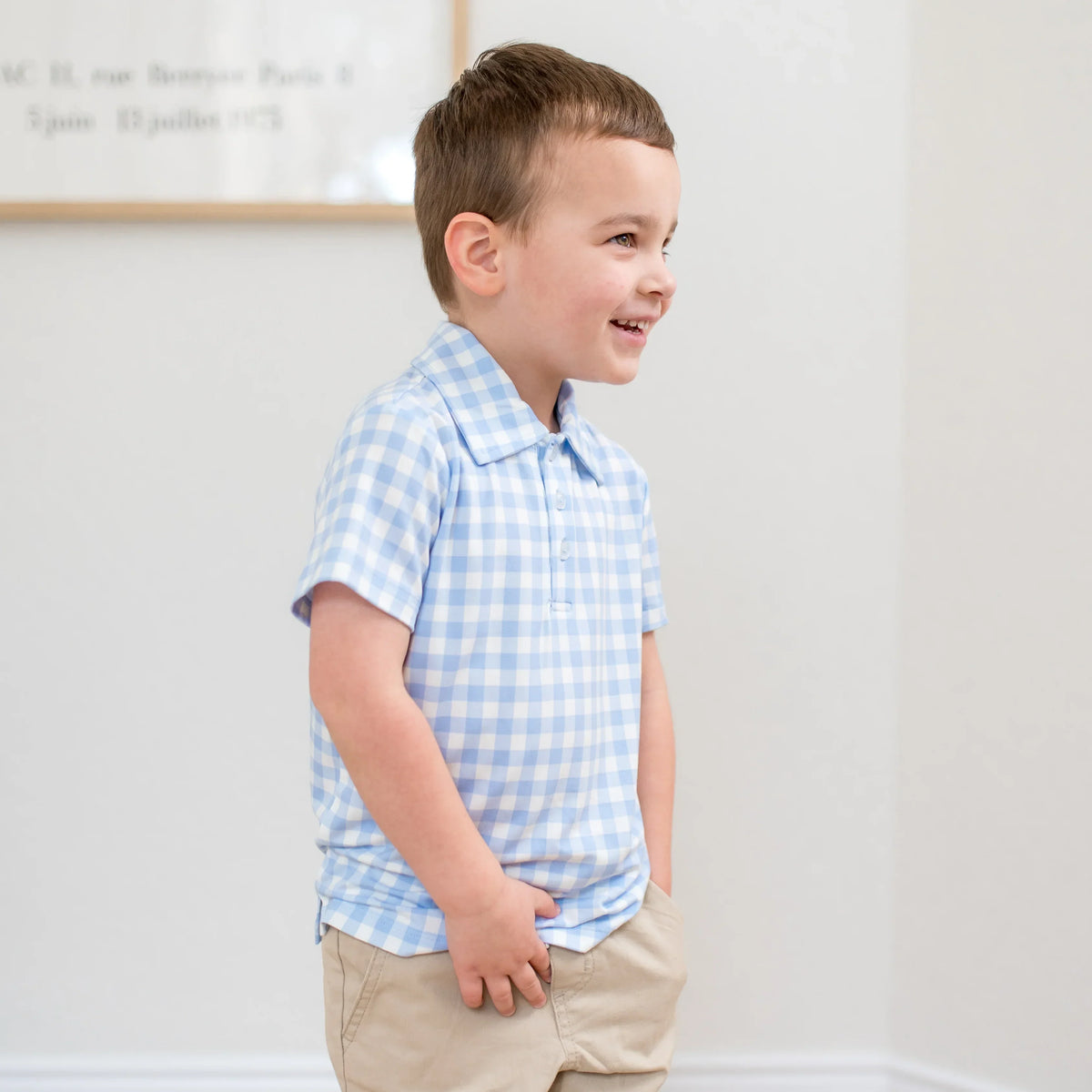 Toddler Short Sleeve Polo in Gingham Breeze