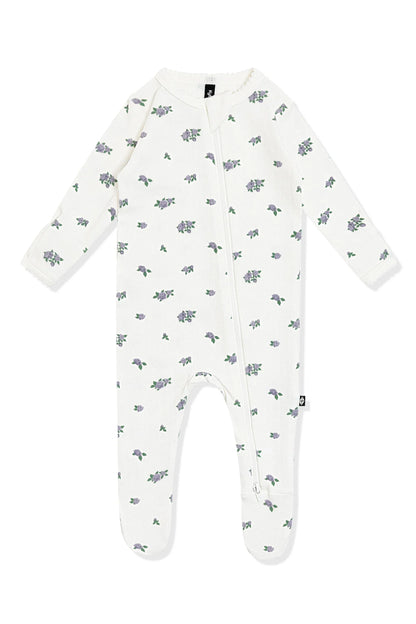 Pointelle Zippered Footie in Spray Rose
