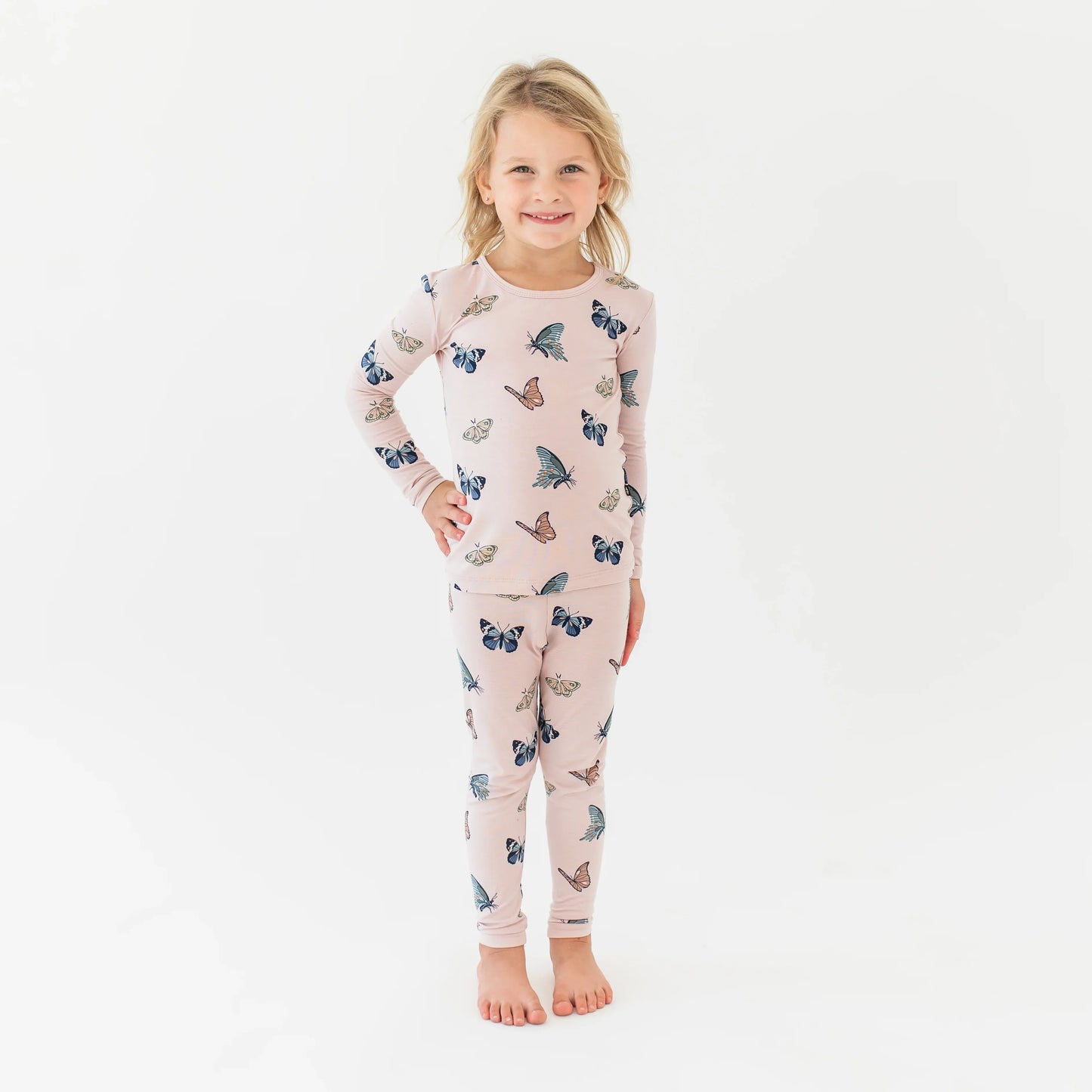Long Sleeve Pajamas in Blush Butterfly