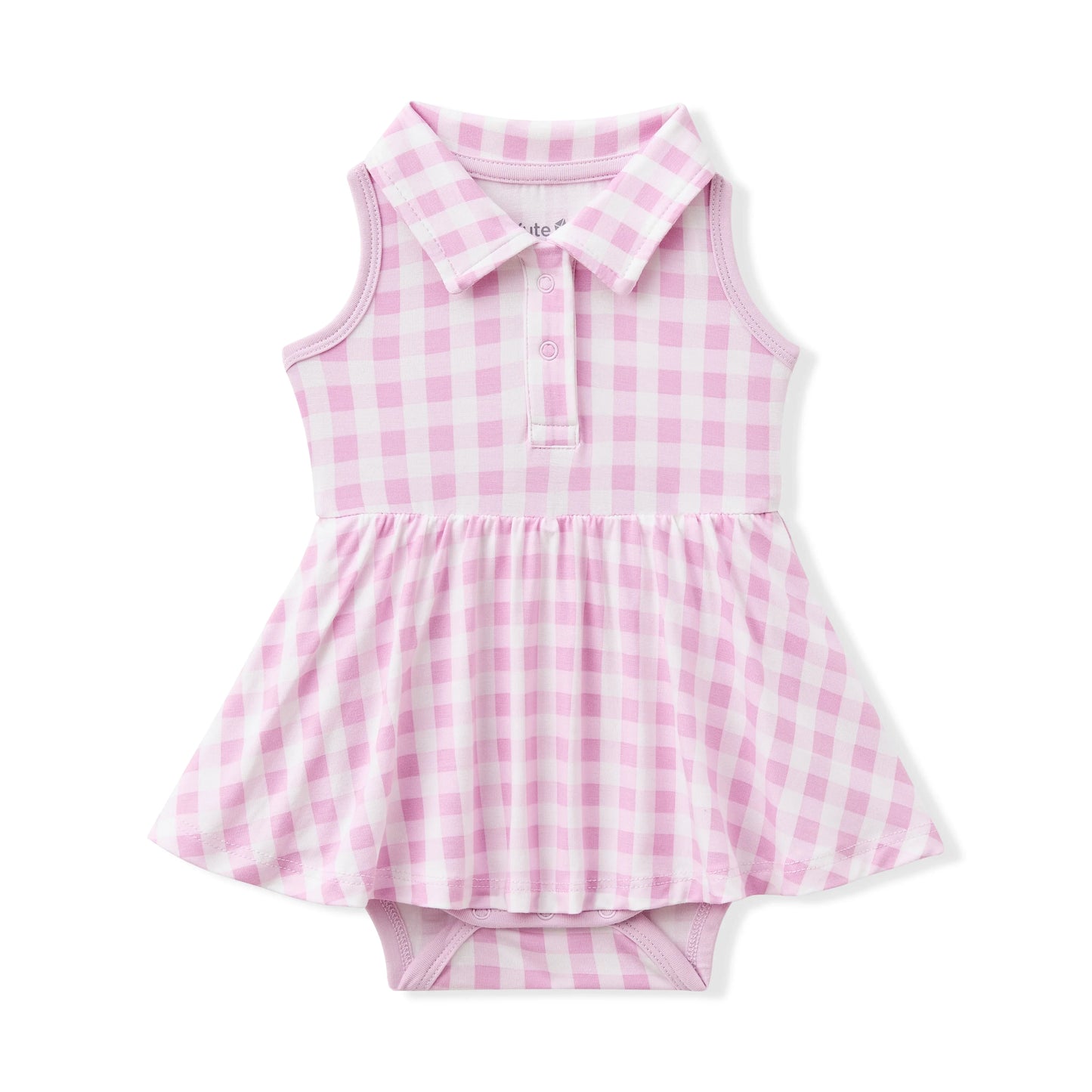 Polo Bodysuit Dress in Gingham Thistle