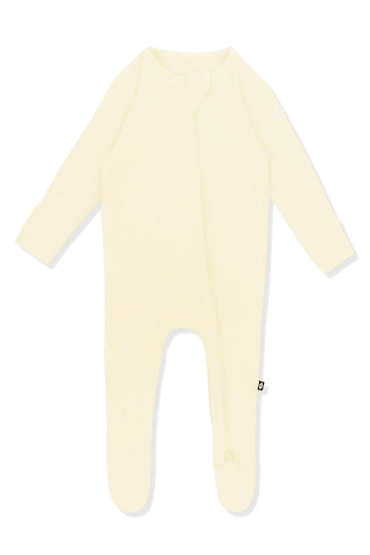 Ribbed Zipper Footie in Chamomile
