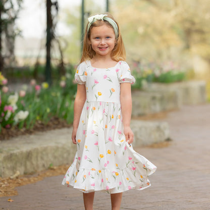 Puff Sleeve Twirl Dress in Tulip