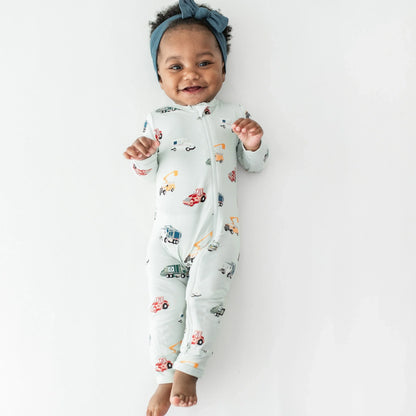 Zippered Romper in City Vehicles