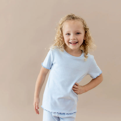 Pointelle Short Sleeve Set in Breeze