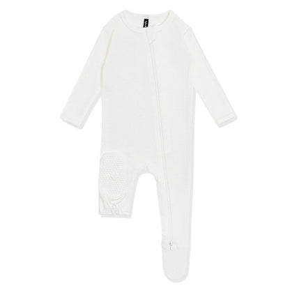 Pointelle Zippered Footie in Cloud