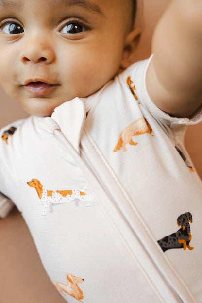 Zipper Shortall Romper in Dachshund