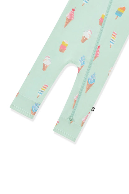 Zippered Romper in Mint Ice Cream