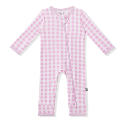 Zippered Romper in Gingham Thistle