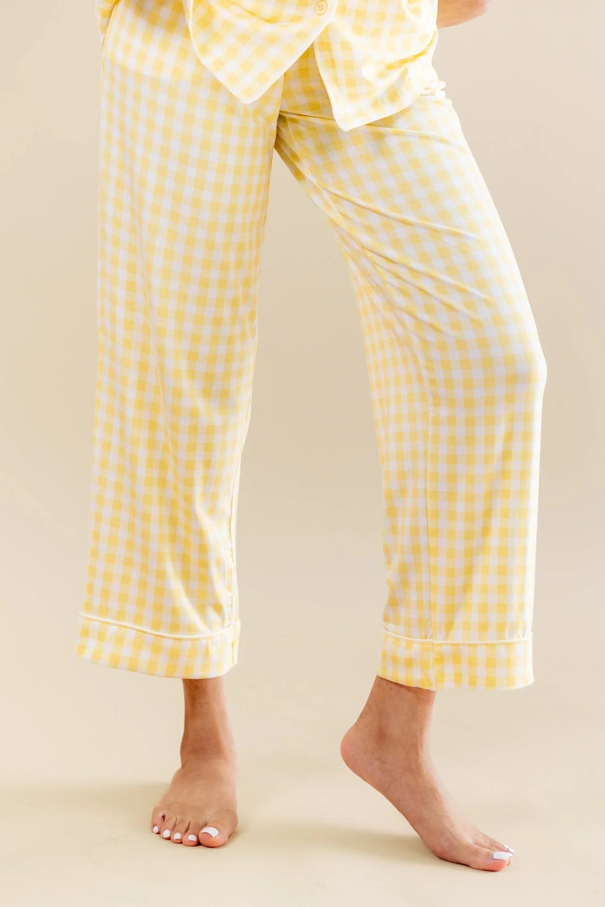 Women's Short Sleeve Cropped Pajama Set in Gingham Chamomile