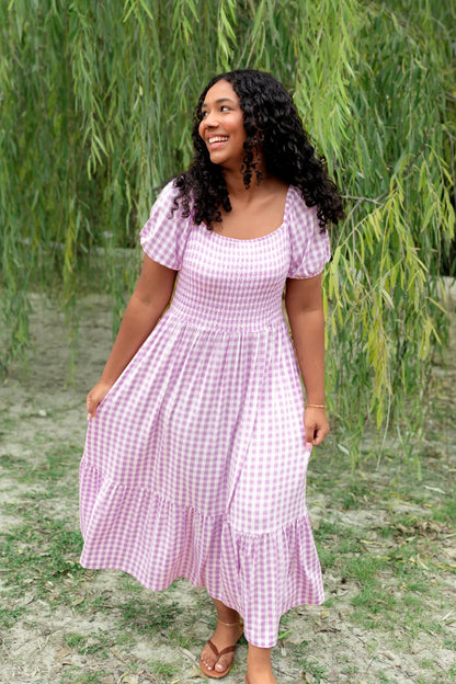 Women’s Smocked Dress in Gingham Thistle