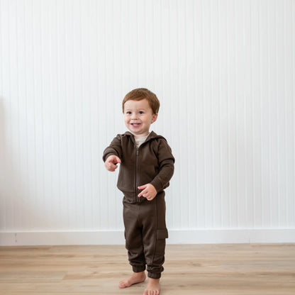 Fleece Zip Up Hoodie in Espresso