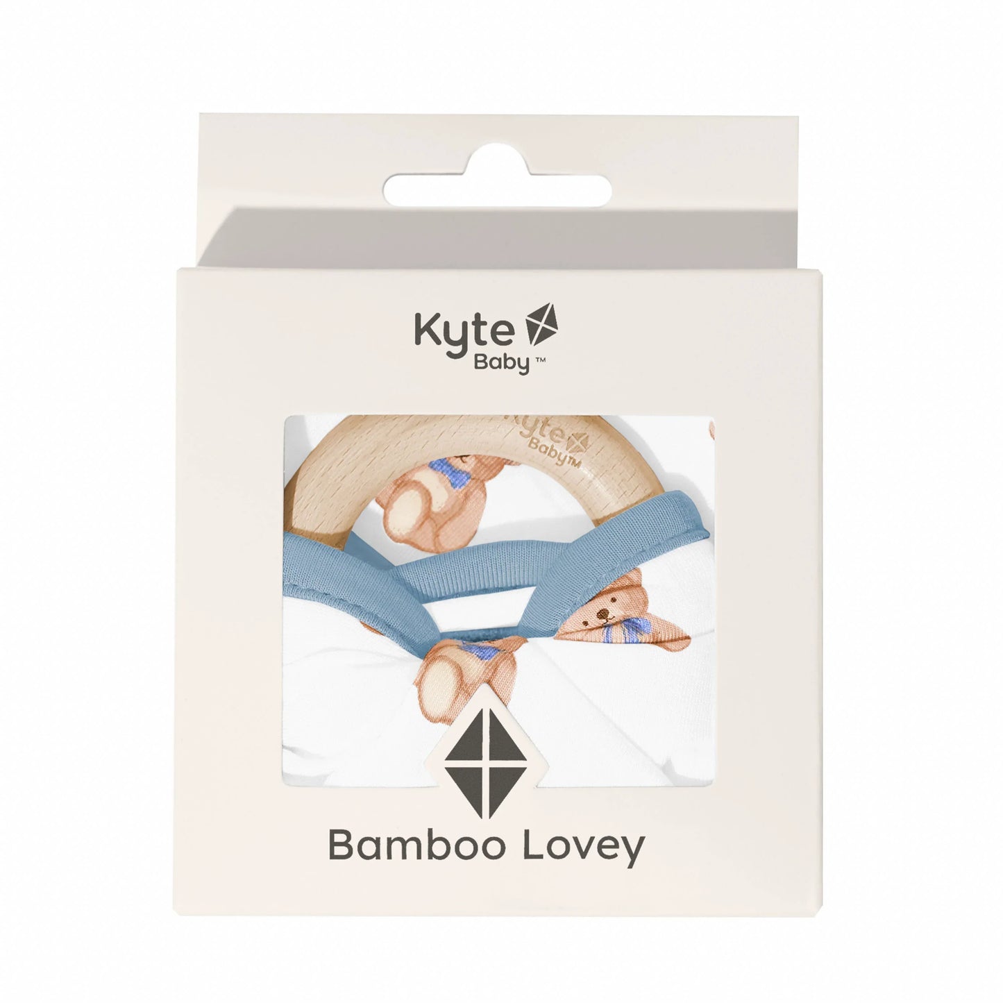 Lovey in Teddy Bear with Removable Wooden Teething Ring