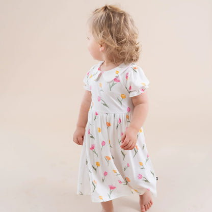 Peter Pan Collar Bodysuit Dress in Tulip