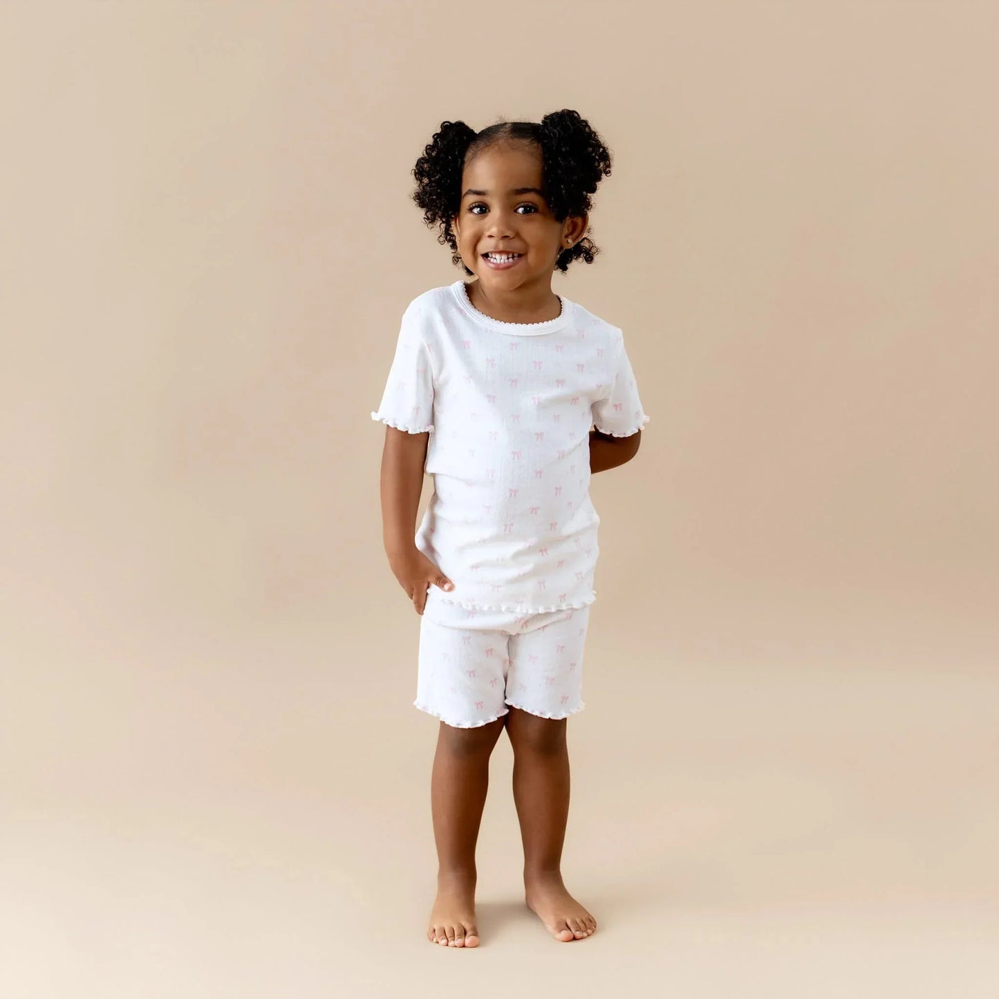 Pointelle Short Sleeve Set in Sweet Pink Bow