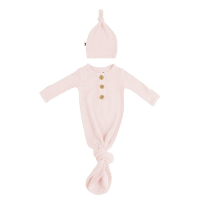 Ribbed Knotted Gown with Hat Set in Blush