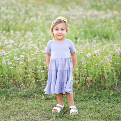 Short Sleeve Tiered Dress in Taro
