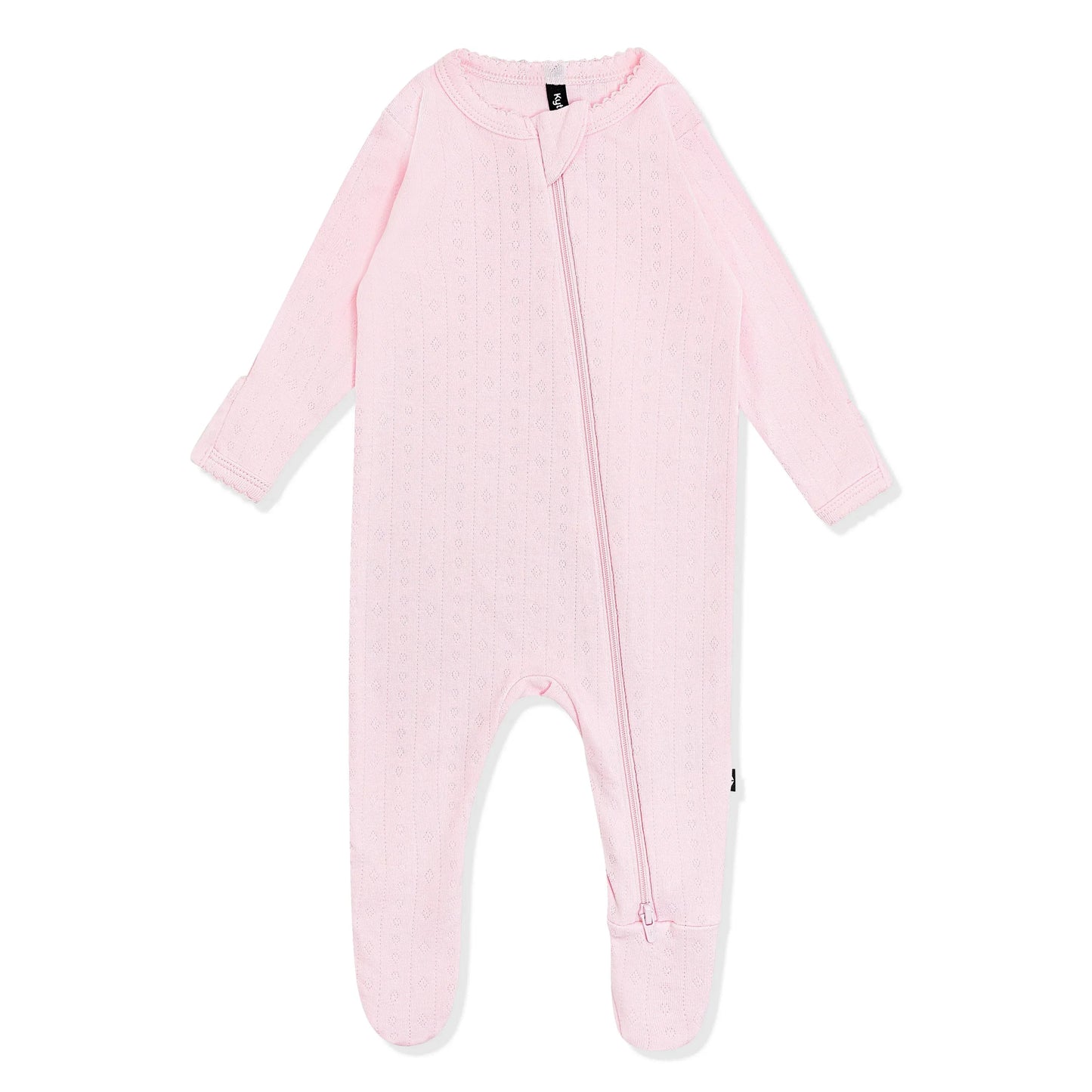 Pointelle Zippered Footie in Sakura