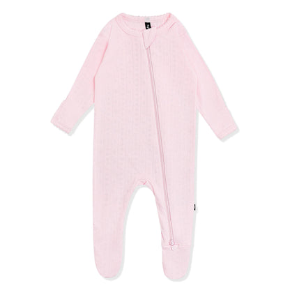 Pointelle Zippered Footie in Sakura
