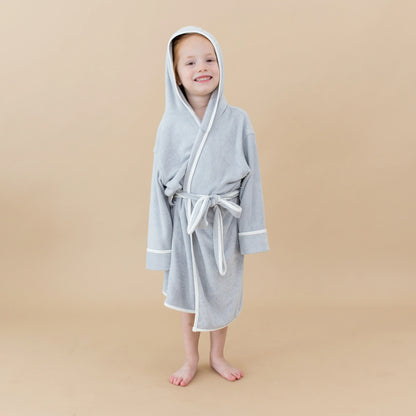 Hooded Bath Robe in Storm with Cloud Trim
