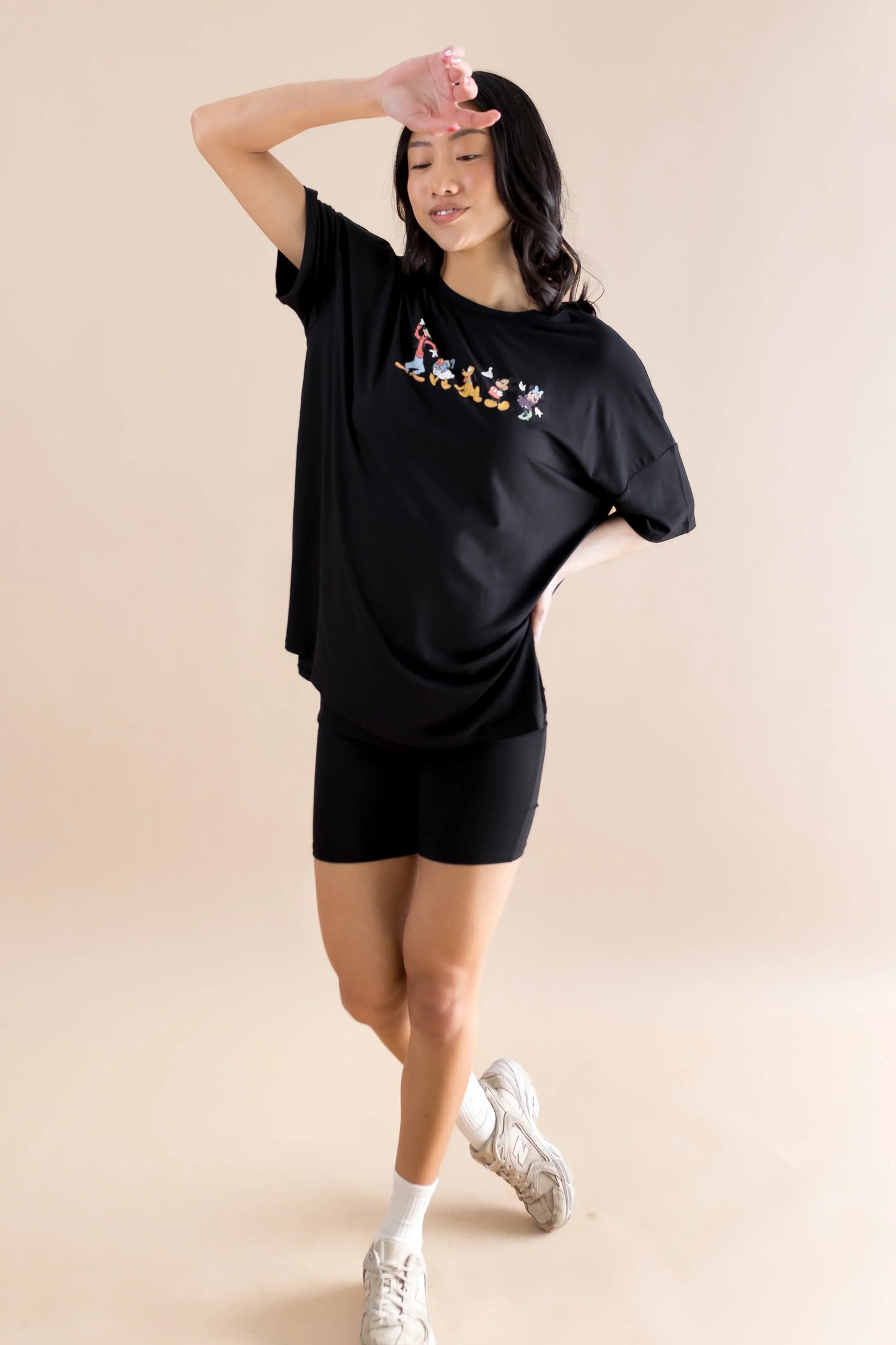 Women’s Biker Short Set in Mickey and Friends on Midnight