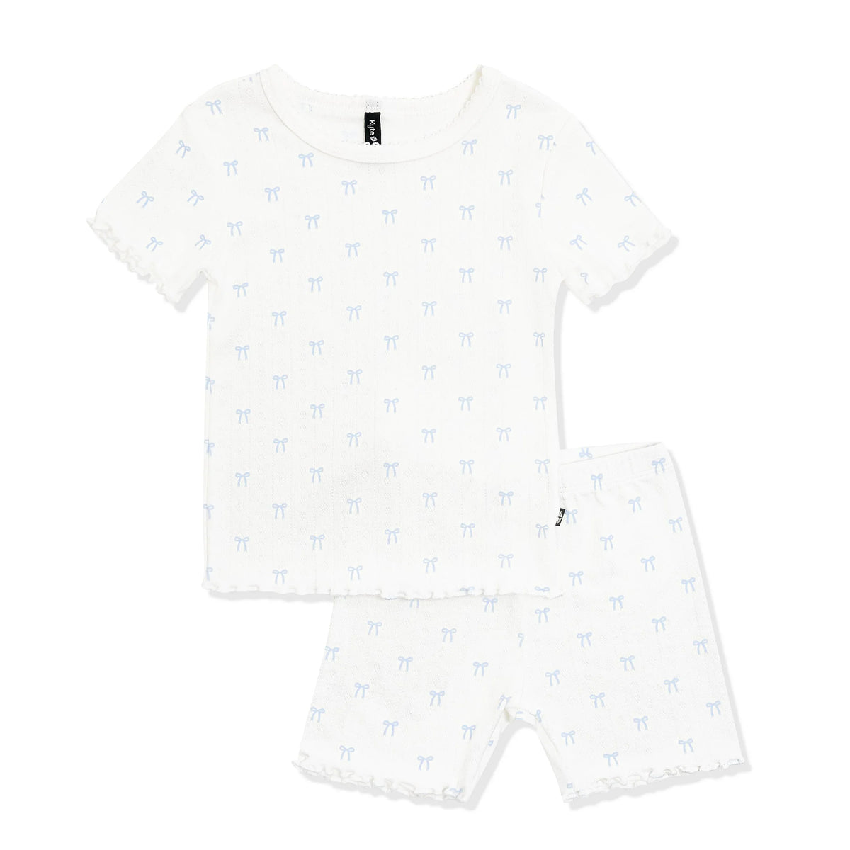 Pointelle Short Sleeve Set in Sweet Blue Bow