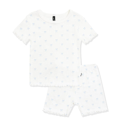 Pointelle Short Sleeve Set in Sweet Blue Bow