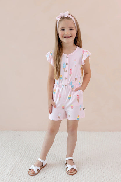 Flutter Sleeve Romper in Sakura Ice Cream