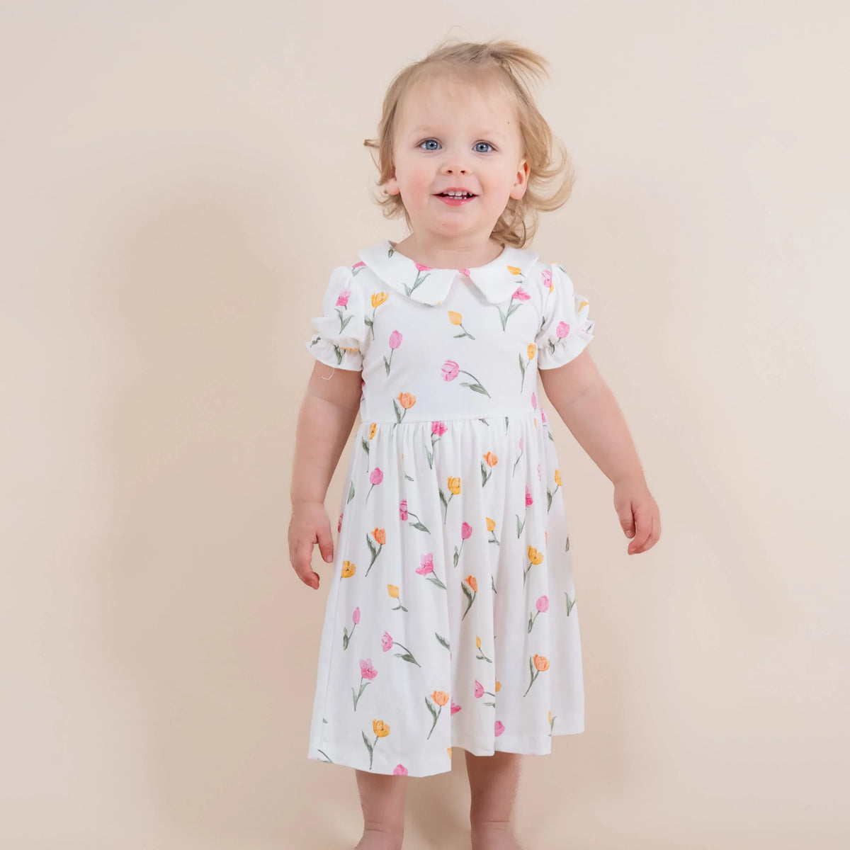 Peter Pan Collar Bodysuit Dress in Tulip