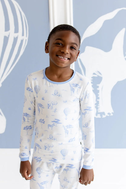 Long Sleeve Pajamas in Toile Safari