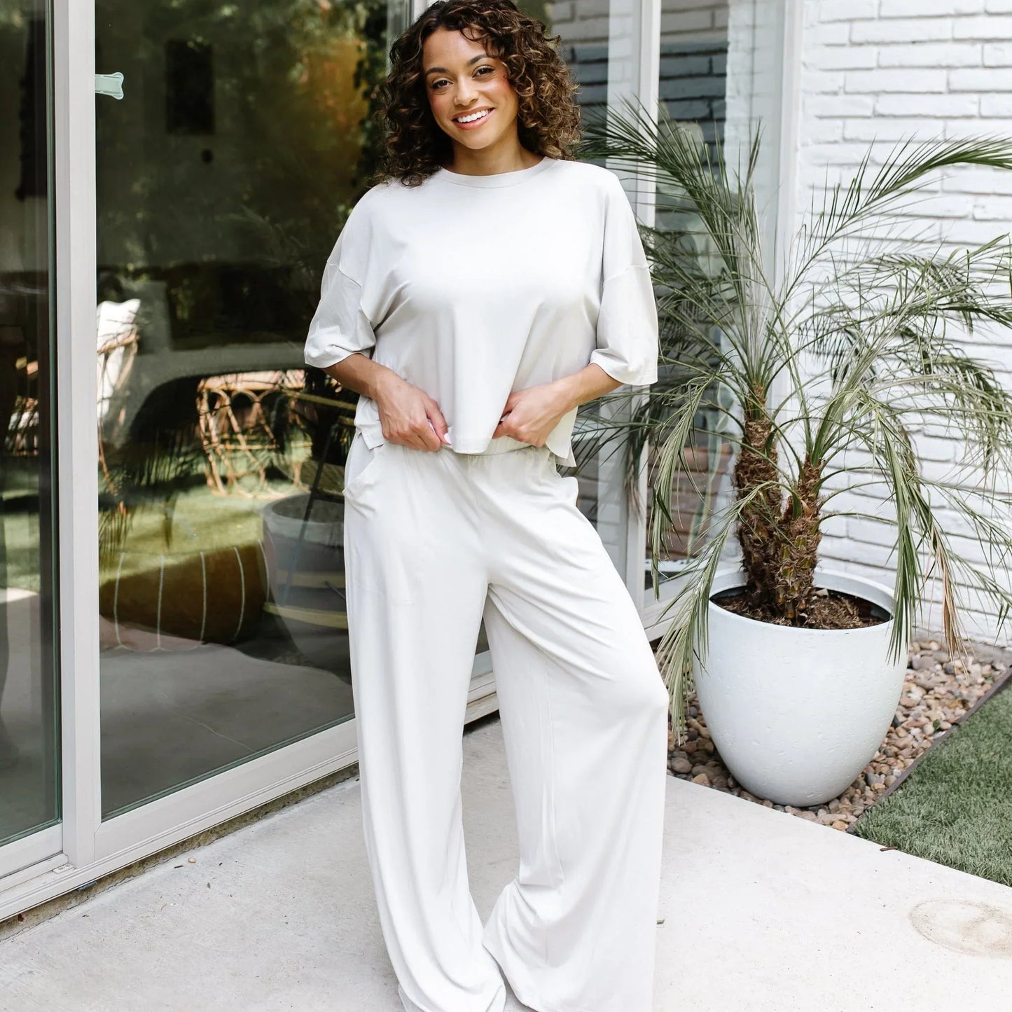 Women's Wide Leg Pant Set in Oat