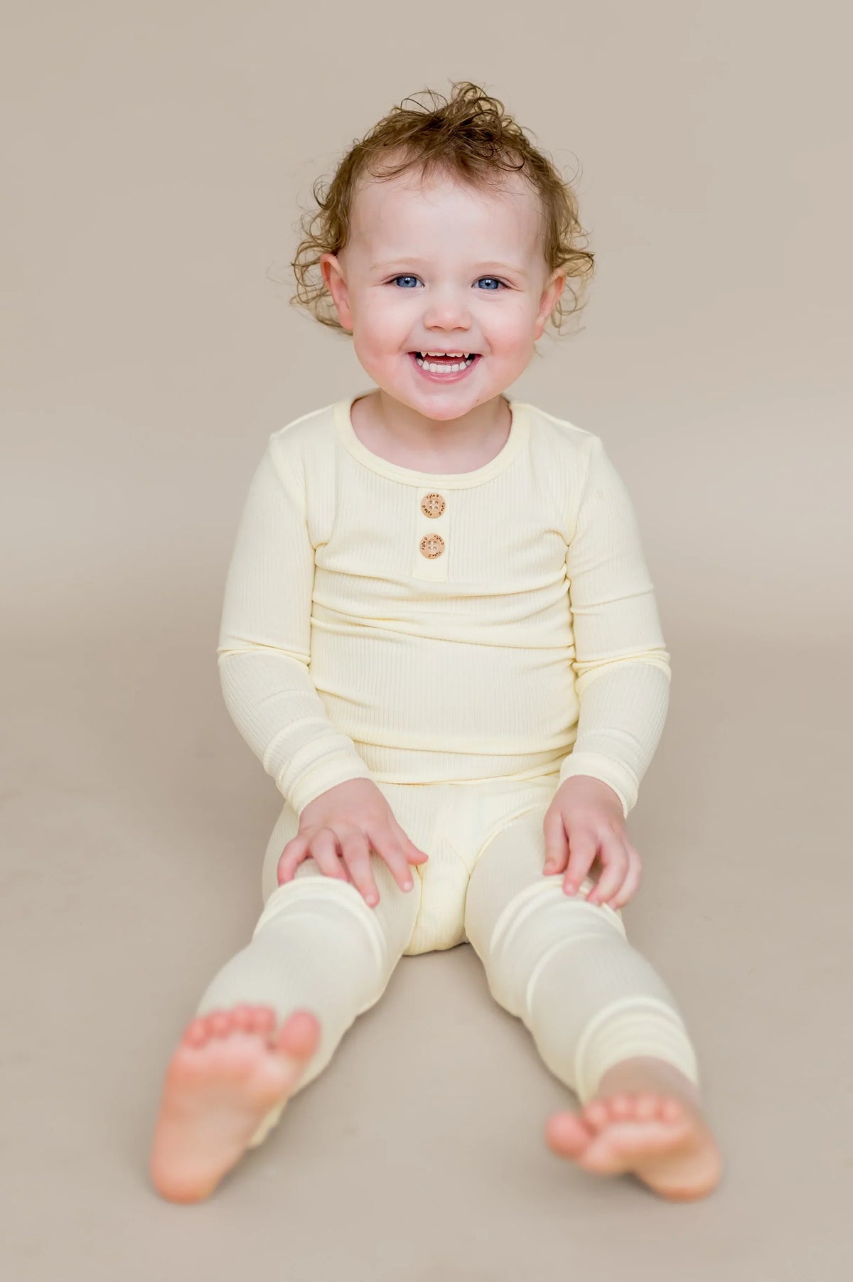 Ribbed Henley Set in Chamomile