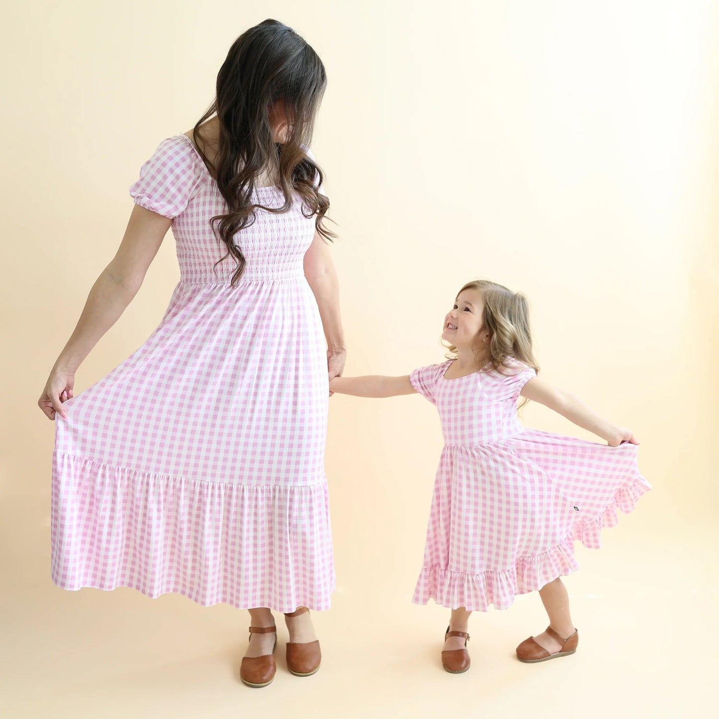 Puff Sleeve Twirl Dress in Gingham Thistle