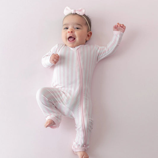 Zippered Romper in Small Sakura Stripe