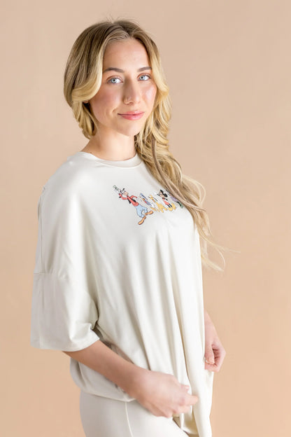 Women’s Biker Short Set in Mickey and Friends on Ecru