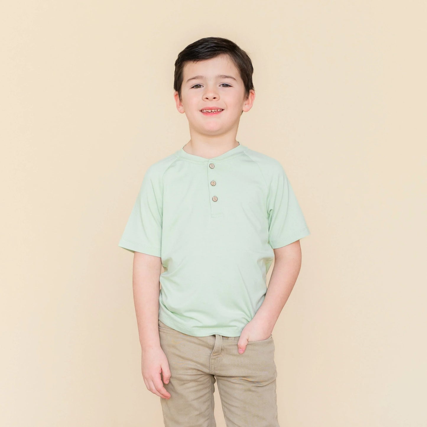 Short Sleeve Toddler Henley Tee in Basil