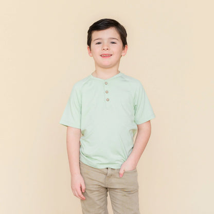 Short Sleeve Toddler Henley Tee in Basil