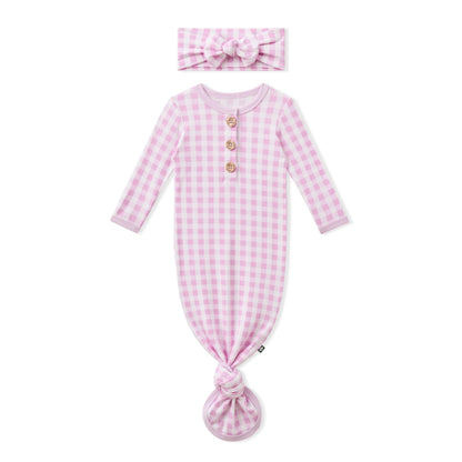 Knotted Gown with Bow Set in Gingham Thistle