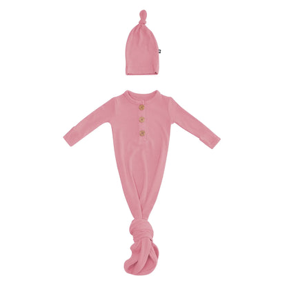 Ribbed Knotted Gown with Hat Set in Apple Blossom