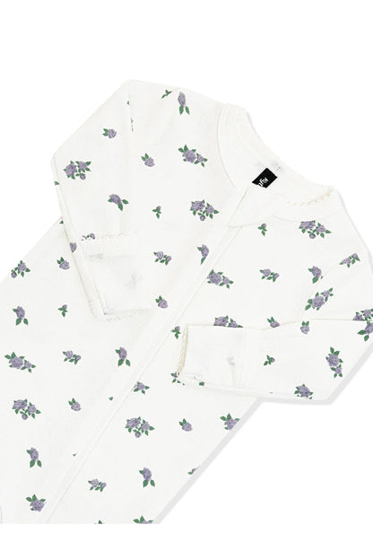 Pointelle Zippered Footie in Spray Rose