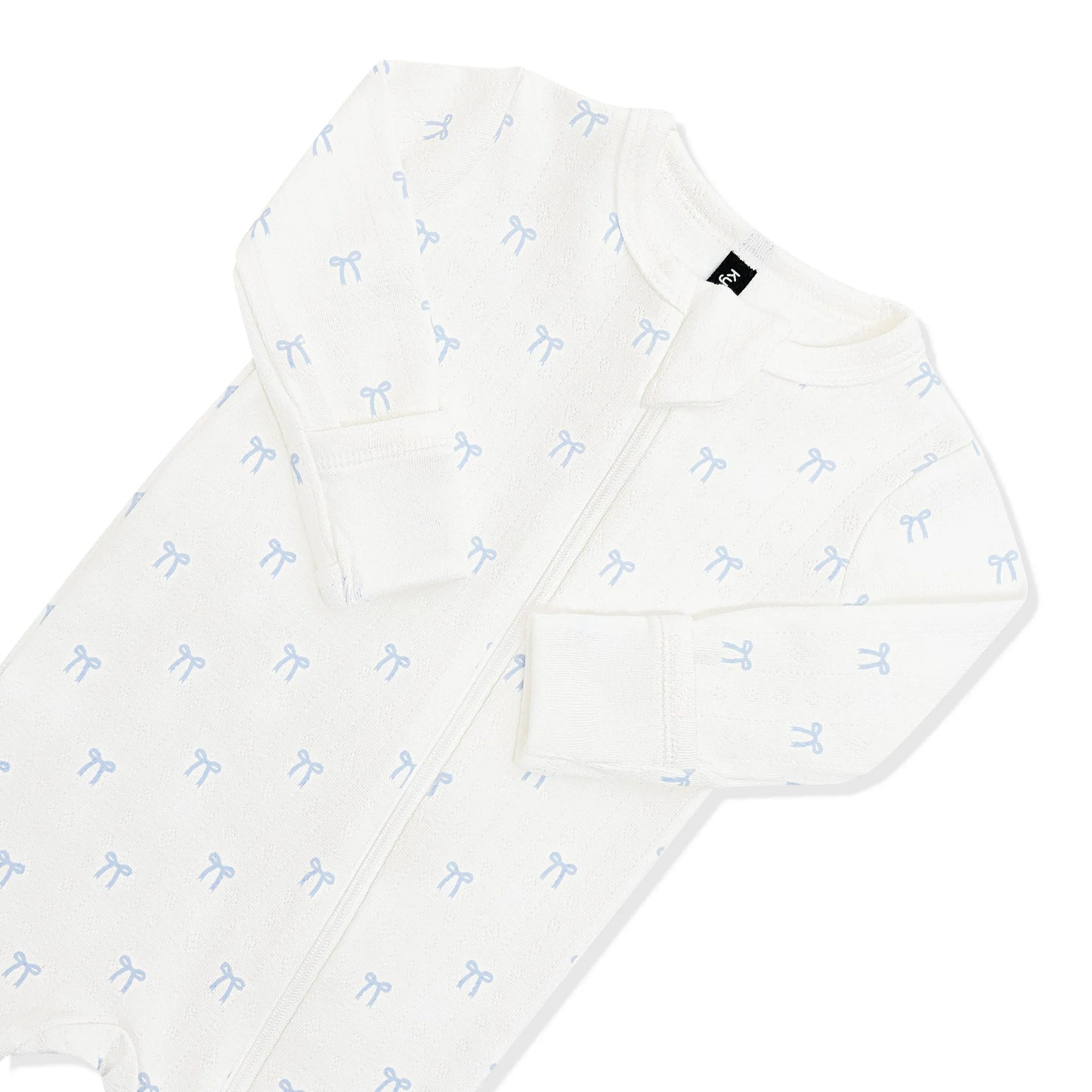 Pointelle Zippered Footie in Sweet Blue Bow